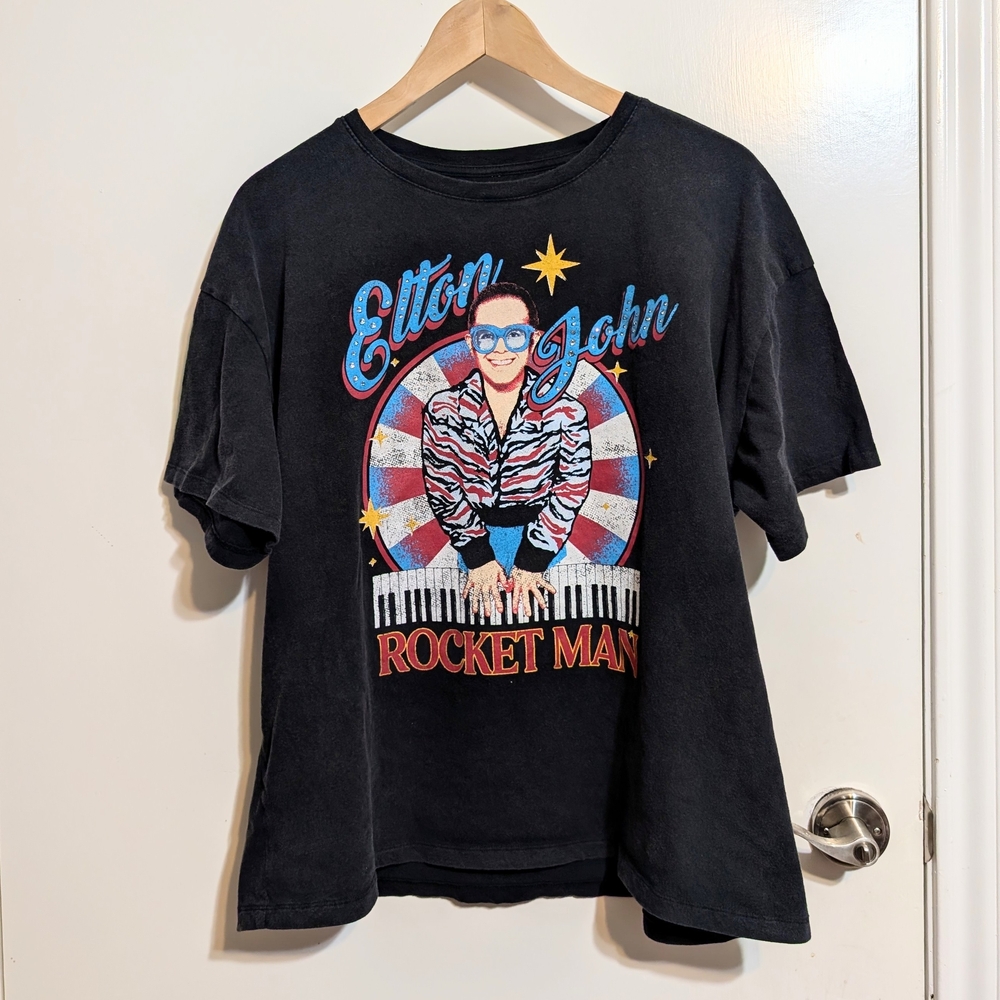 Black Elton John Graphic T-Shirt